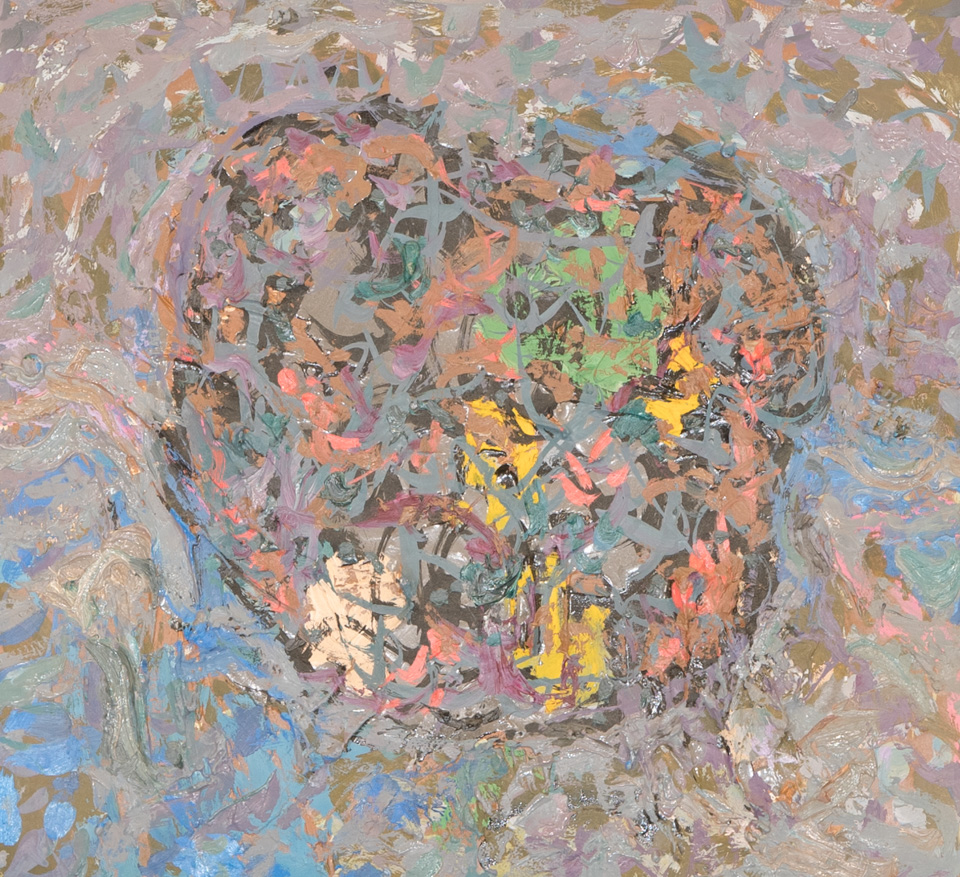 Mud Pie #46 is an original oil on styrofoam painting measuring 13 � 14 inches, completed in 1983 by American Expressionist Landscape painter Bud Holman.