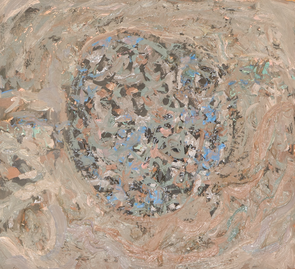 Mud Pie #48 is an original oil on styrofoam painting measuring 13 � 14 inches, completed in 1983 by American Expressionist Landscape painter Bud Holman.