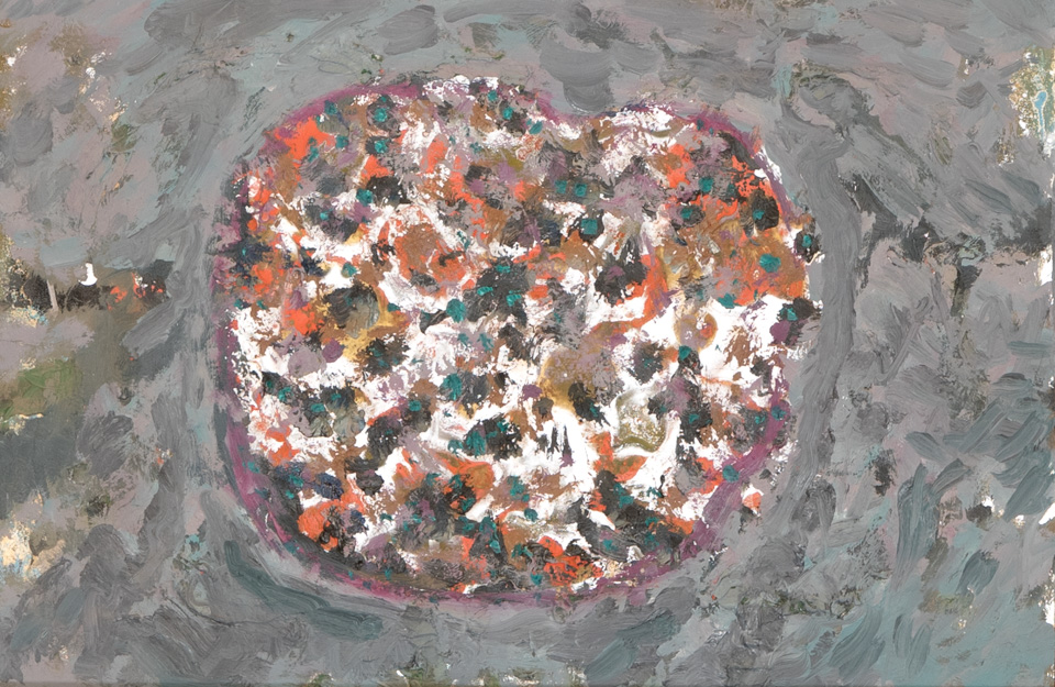 Mud Pie #70 is an original oil on masonite painting measuring 10.5 × 15.5 inches, completed in 1983 by American Expressionist Landscape painter Bud Holman.