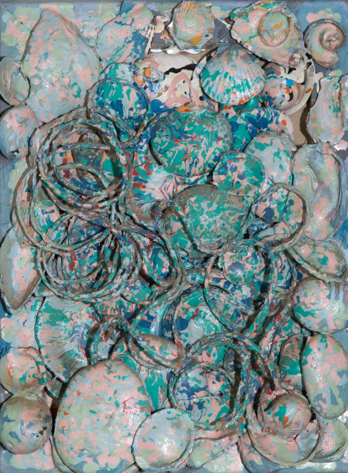 Seashore is an original collage with oil painting collage measuring 13 × 10 inches, completed in 1974 by American Expressionist Landscape painter Bud Holman.