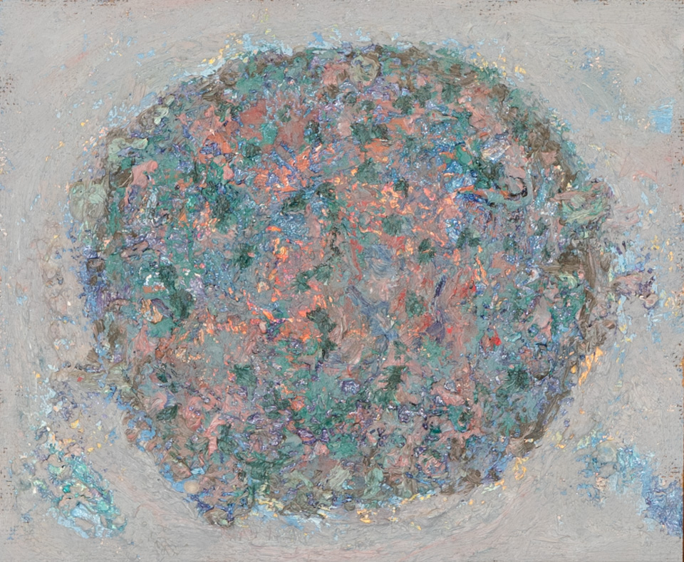 Mud Pie #82 is an original oil on masonite painting measuring 10 × 12 inches, completed in 1983 by American Expressionist Landscape painter Bud Holman.