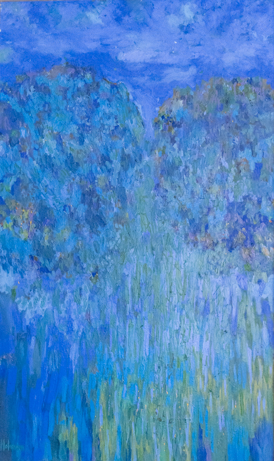 Kansas Landscape is an original oil on canvas painting measuring 61 × 37 inches, completed in 1964 by American Expressionist Landscape painter Bud Holman.