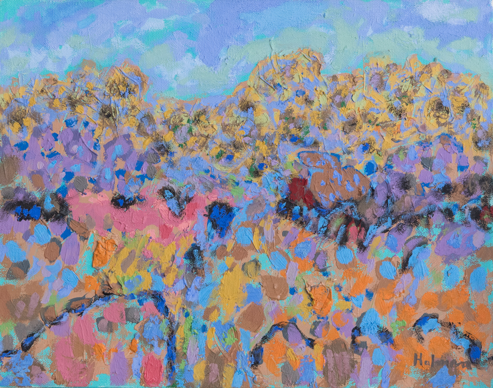 unnamed is an original oil on canvas painting measuring 11 × 14 inches, completed in 1999 by American Expressionist Landscape painter Bud Holman.