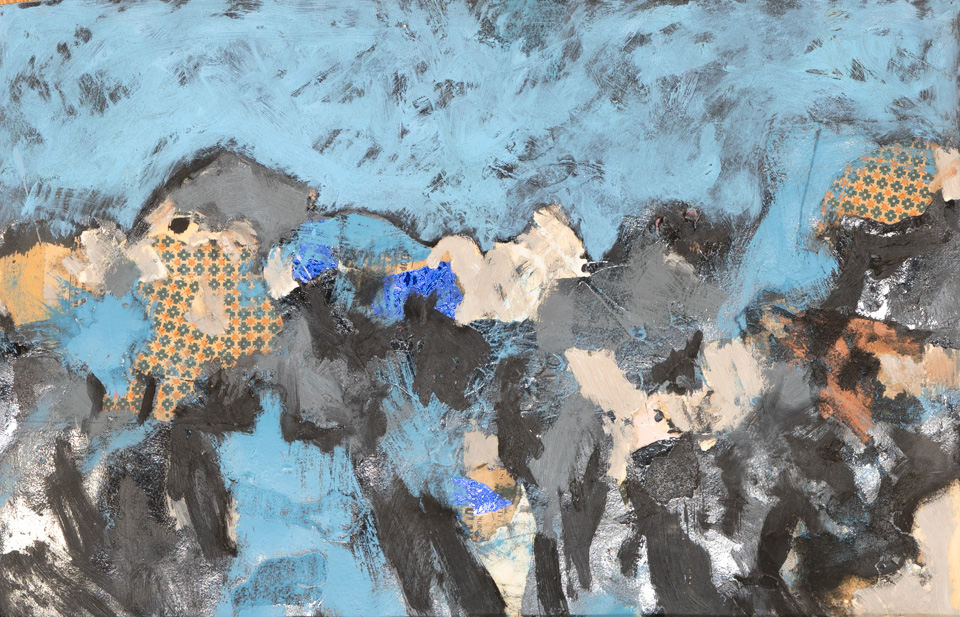 Sagaponack #12 is an original collage with oil painting collage measuring 14.5 × 22.5 inches, completed in 1964 by American Expressionist Landscape painter Bud Holman.