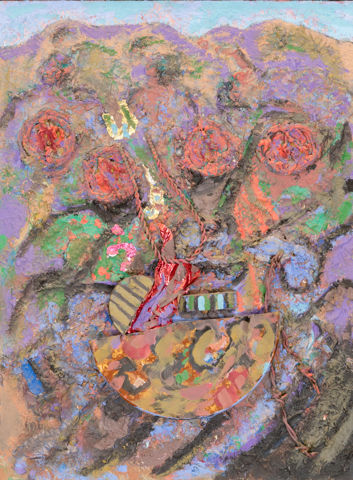Santa Fe Trail #3 is an original mixed media painting measuring 24 × 18 inches, completed in 1981 by American Expressionist Landscape painter Bud Holman.