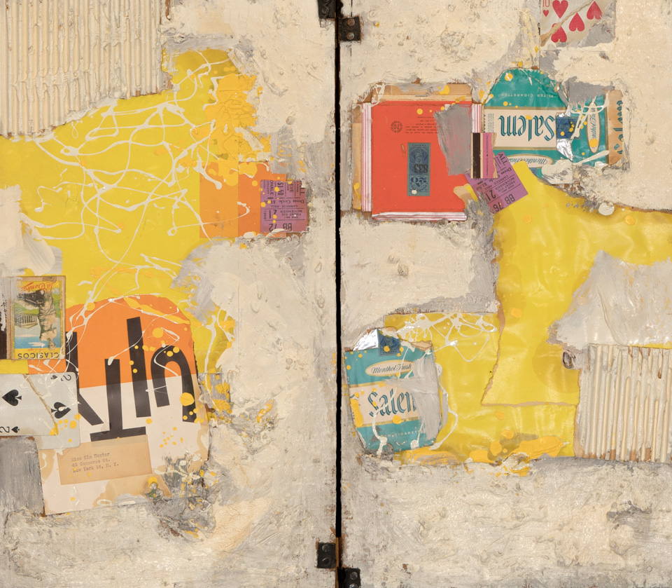 Kim Hunter Collage is an original collage with magazine fragments collage measuring 19.75 × 22.5 inches, completed in 1960 by American Expressionist Landscape painter Bud Holman.