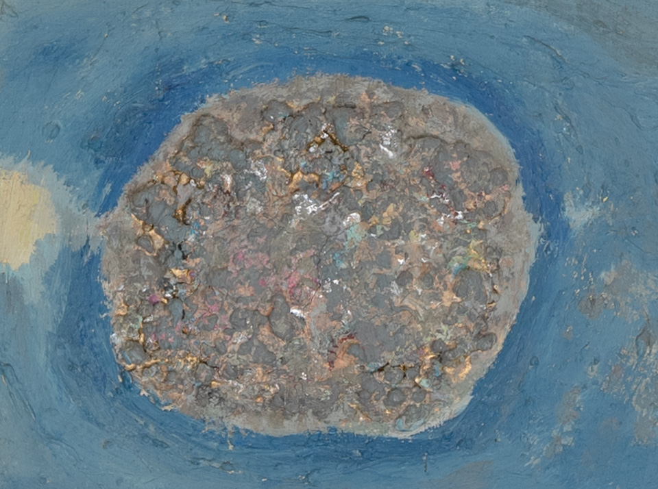 Mud Pie #121 is an original oil on board painting measuring 9 × 12 inches, completed in 1983 by American Expressionist Landscape painter Bud Holman.