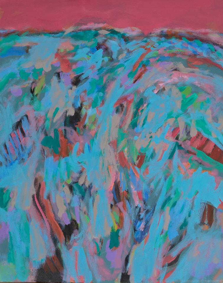 Red Sky Landscape is an original oil on canvas painting measuring 20 × 16 inches, completed in 2014 by American Expressionist Landscape painter Bud Holman.