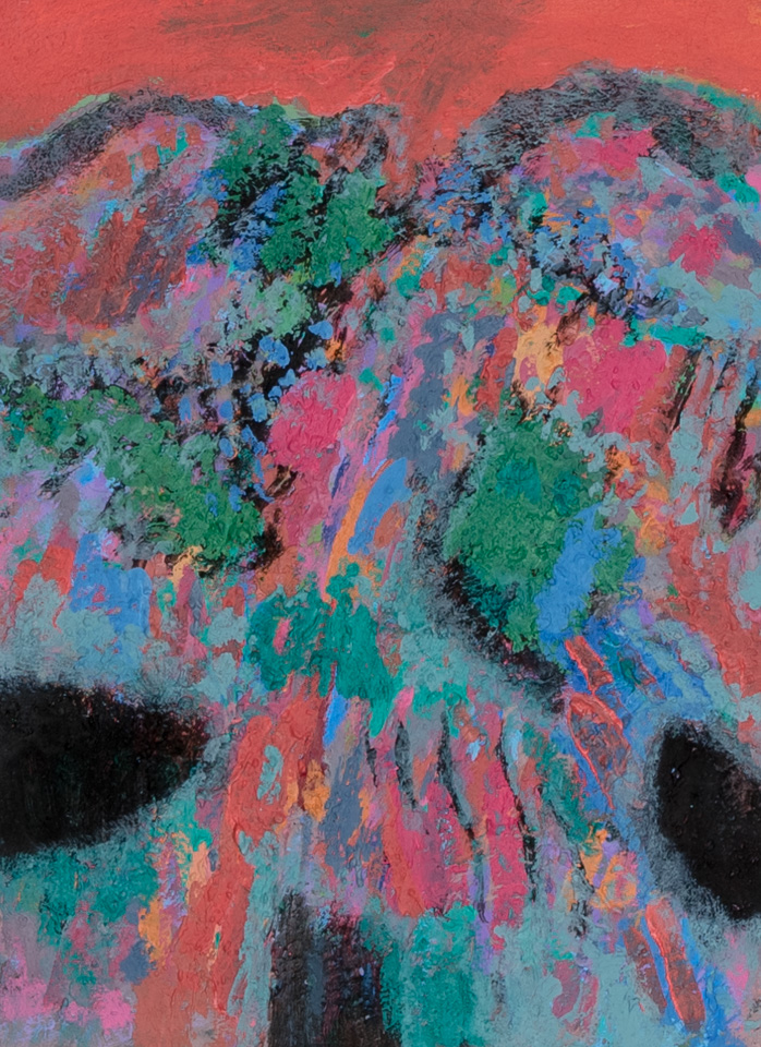 Nogales #244 is an original oil on canvas painting measuring 16 × 12 inches, completed in 2010 by American Expressionist Landscape painter Bud Holman.