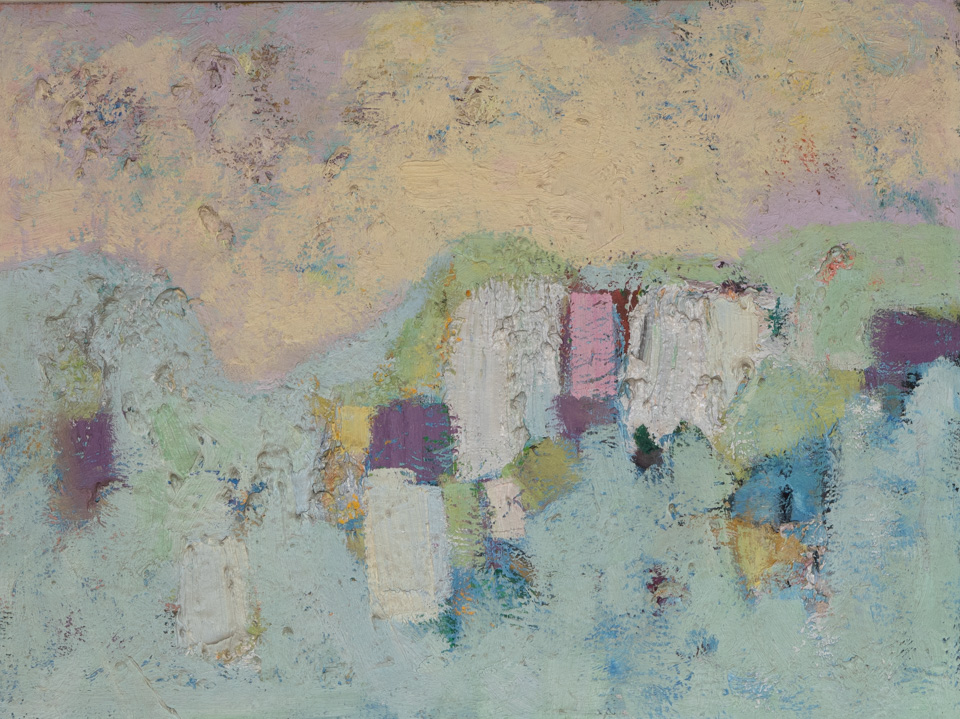 Sagaponack, New York is an original oil on canvas painting measuring 18 × 24 inches, completed in 1964 by American Expressionist Landscape painter Bud Holman.