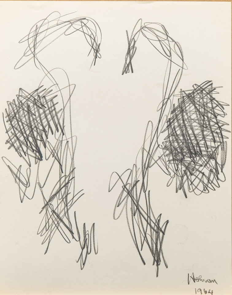 unnamed is an original crayon drawing measuring 13.5 × 10.75 inches, completed in 1964 by American Expressionist Landscape painter Bud Holman.