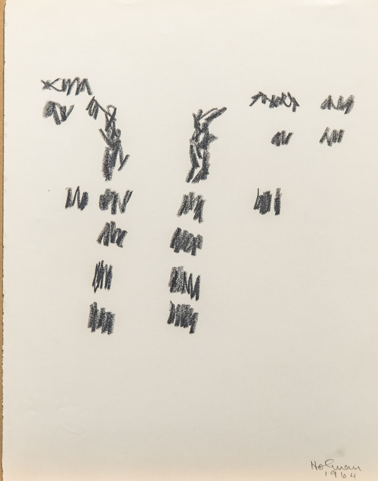 unnamed is an original crayon drawing measuring 13.5 × 10.75 inches, completed in 1964 by American Expressionist Landscape painter Bud Holman.