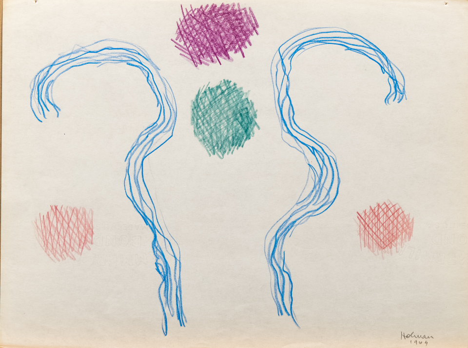 unnamed is an original crayon drawing measuring 10.75 × 13.5 inches, completed in 1964 by American Expressionist Landscape painter Bud Holman.