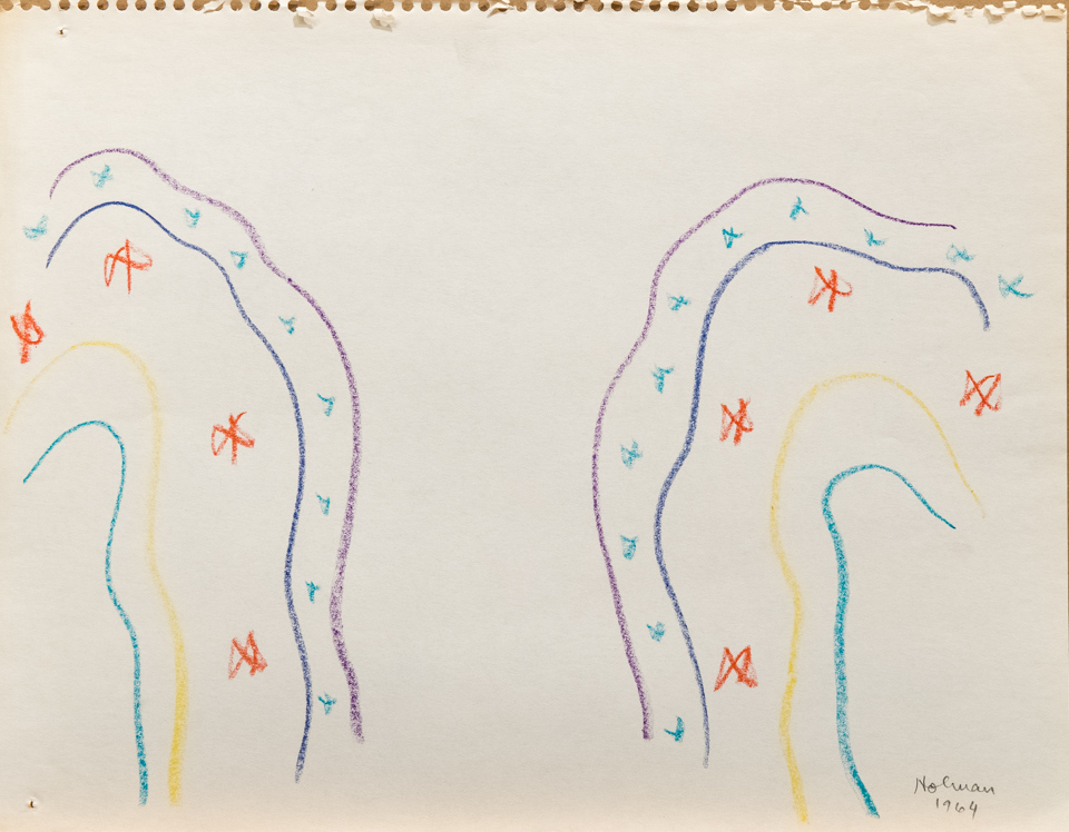 unnamed is an original crayon drawing measuring 11 × 15.5 inches, completed in 1964 by American Expressionist Landscape painter Bud Holman.