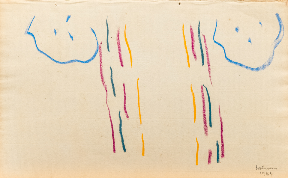 unnamed is an original crayon drawing measuring 8 × 13 inches, completed in 1964 by American Expressionist Landscape painter Bud Holman.
