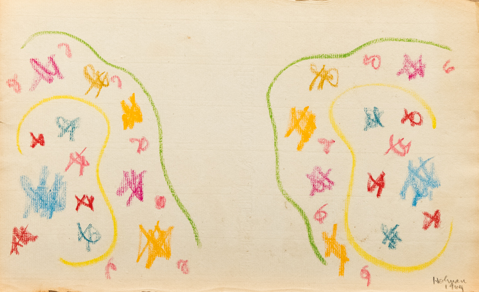 unnamed is an original crayon drawing measuring 8 × 13 inches, completed in 1964 by American Expressionist Landscape painter Bud Holman.