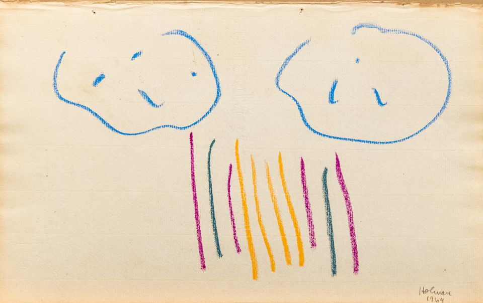 unnamed is an original crayon drawing measuring 8 × 13 inches, completed in 1964 by American Expressionist Landscape painter Bud Holman.