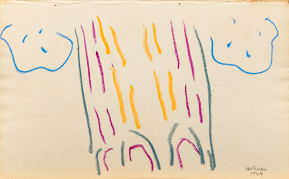 unnamed is an original crayon drawing measuring 8 × 13 inches, completed in 1964 by American Expressionist Landscape painter Bud Holman.