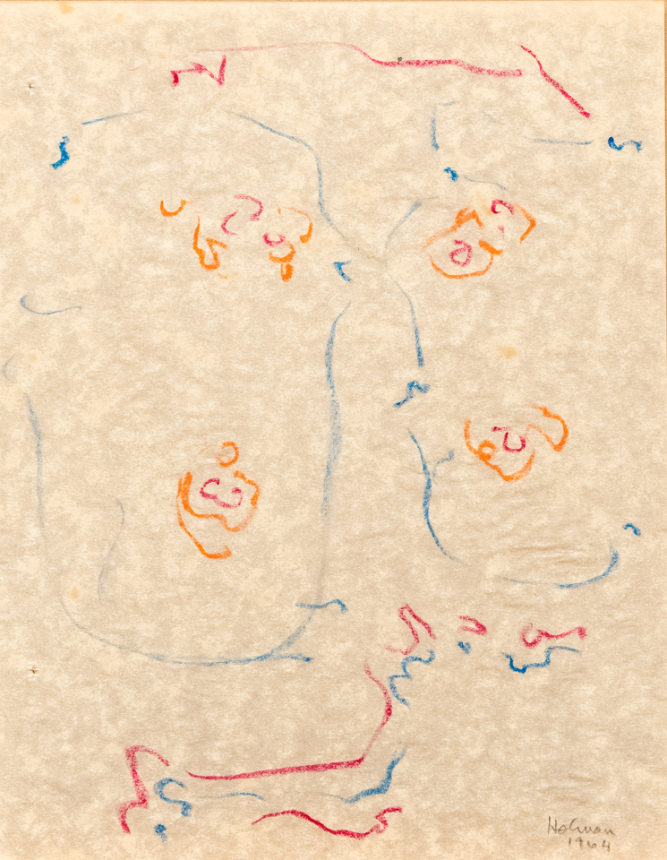 unnamed is an original crayon drawing measuring 11 × 8.5 inches, completed in 1964 by American Expressionist Landscape painter Bud Holman.