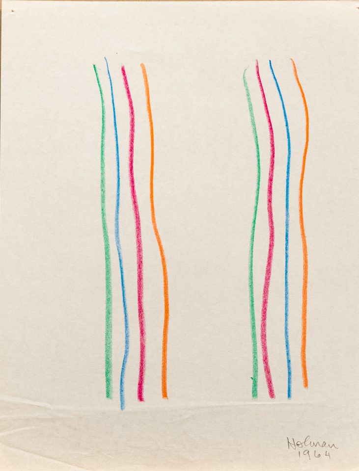 unnamed is an original crayon drawing measuring 11 × 8.5 inches, completed in 1964 by American Expressionist Landscape painter Bud Holman.