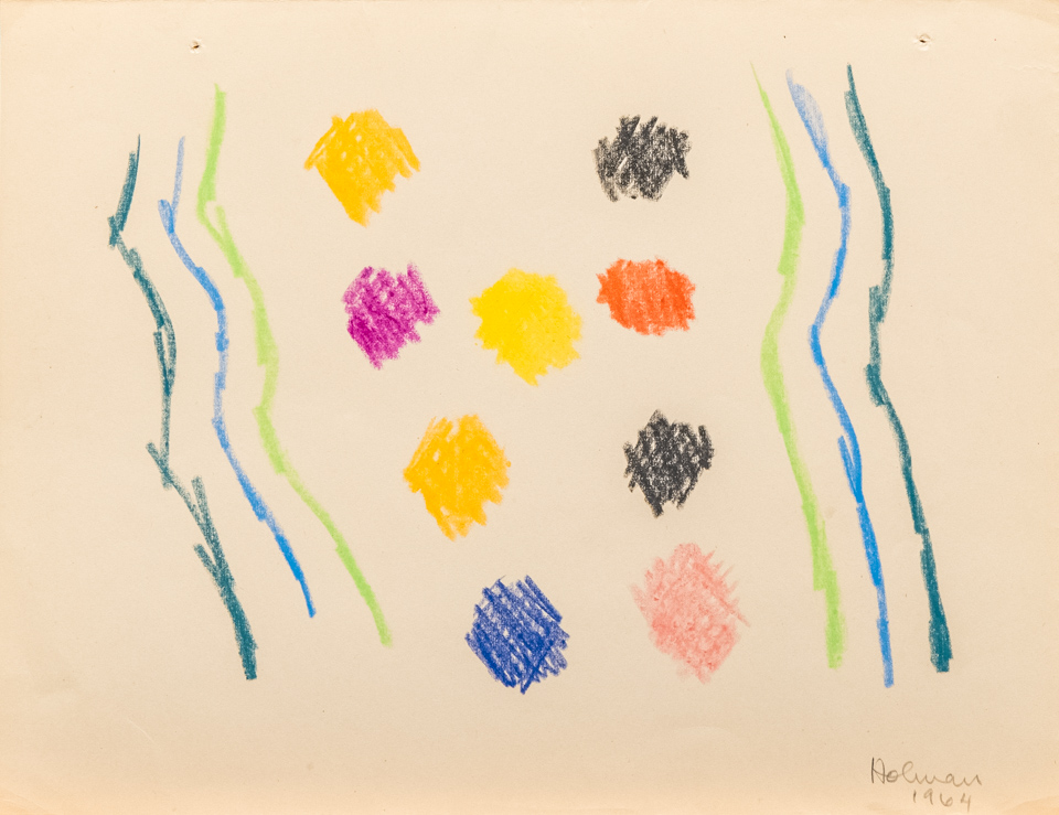 unnamed is an original crayon drawing measuring 8.5 × 11 inches, completed in 1964 by American Expressionist Landscape painter Bud Holman.