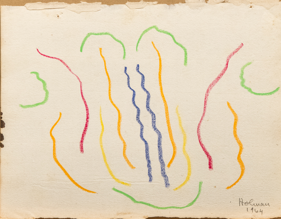 unnamed is an original crayon drawing measuring 8.5 × 11 inches, completed in 1964 by American Expressionist Landscape painter Bud Holman.