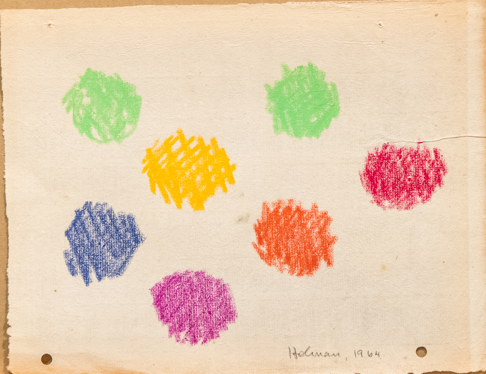 unnamed is an original crayon drawing measuring 8.5 × 11 inches, completed in 1964 by American Expressionist Landscape painter Bud Holman.