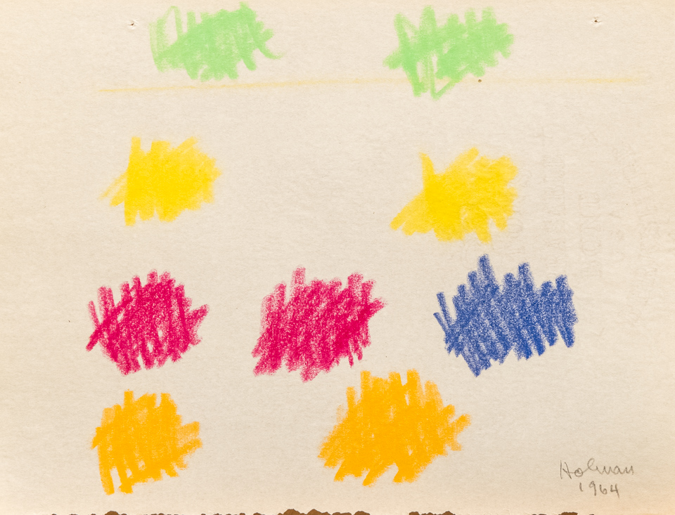 unnamed is an original crayon drawing measuring 8.5 × 11 inches, completed in 1964 by American Expressionist Landscape painter Bud Holman.