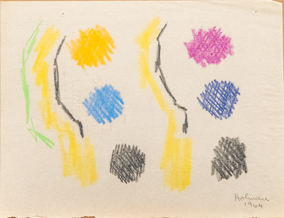 unnamed is an original crayon drawing measuring 8.5 × 11 inches, completed in 1964 by American Expressionist Landscape painter Bud Holman.