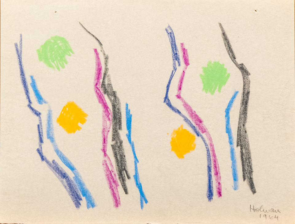 unnamed is an original crayon drawing measuring 8.5 × 11 inches, completed in 1964 by American Expressionist Landscape painter Bud Holman.