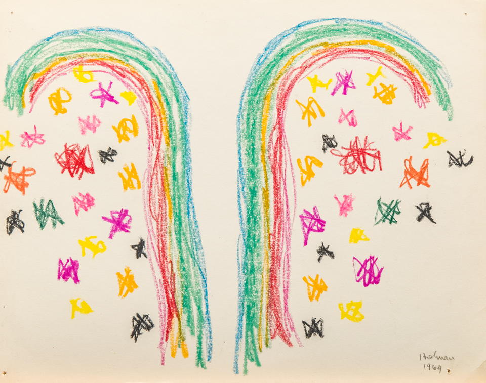 unnamed is an original crayon drawing measuring 11 × 13.75 inches, completed in 1964 by American Expressionist Landscape painter Bud Holman.