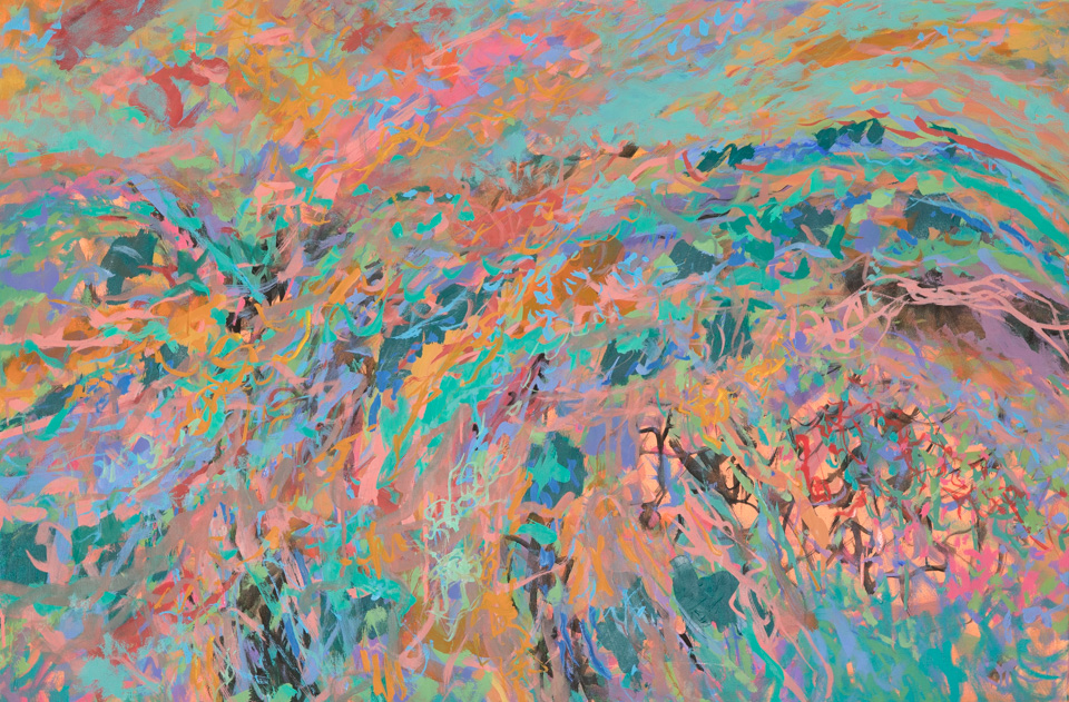 Hi Jolly #3 is an original oil on canvas painting measuring 24 × 36 inches, completed in 2007 by American Expressionist Landscape painter Bud Holman.