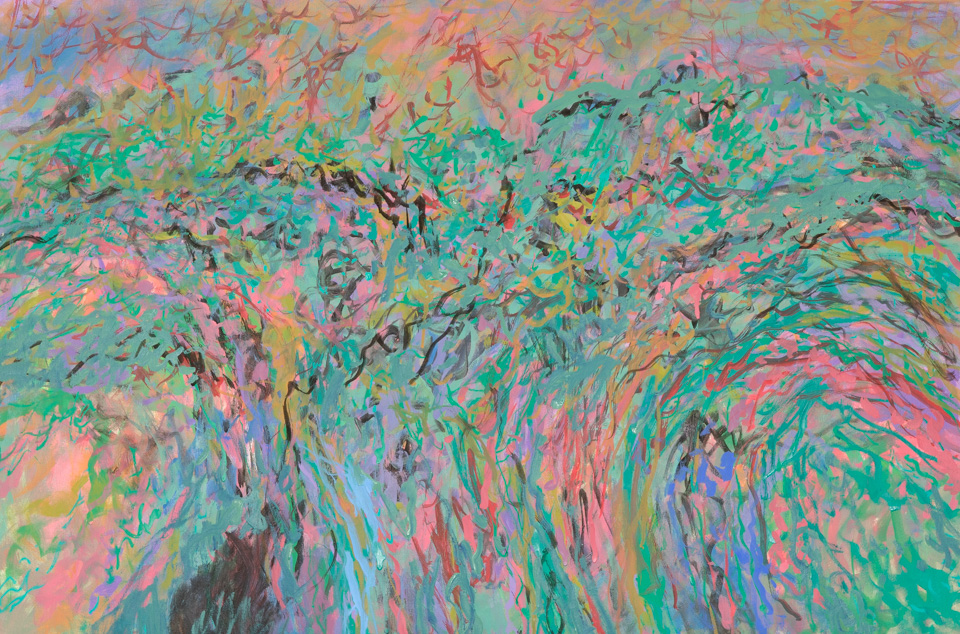 Hi Jolly #7 is an original oil on canvas painting measuring 24 × 36 inches, completed in 2007 by American Expressionist Landscape painter Bud Holman.