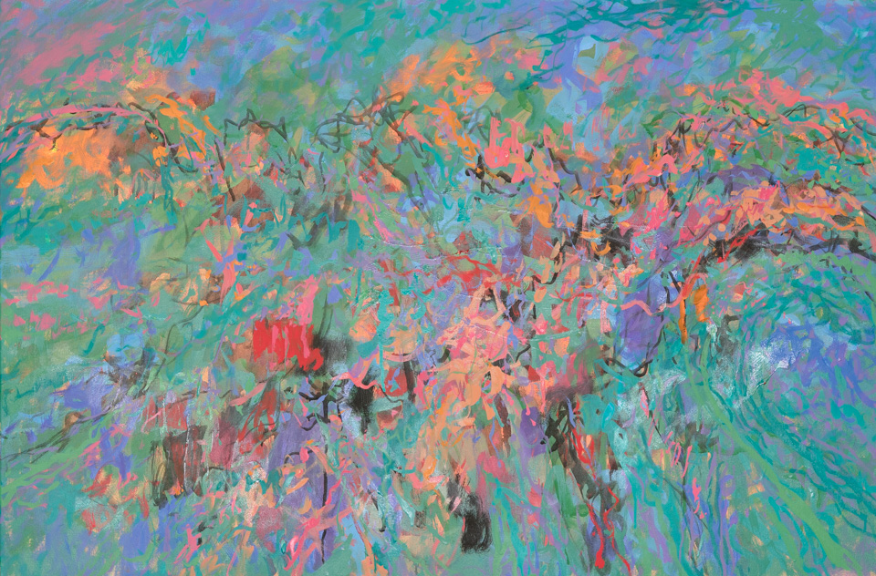 Tumacacori Road #6 is an original oil on canvas painting measuring 24 × 36 inches, completed in 2011 by American Expressionist Landscape painter Bud Holman.