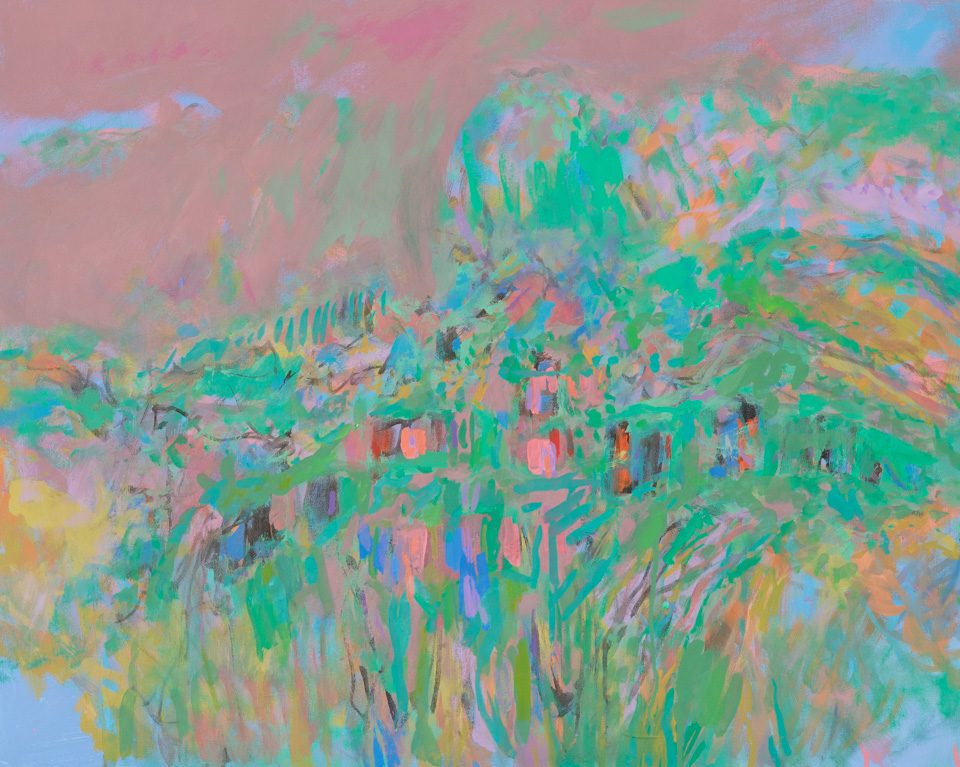 Paradise Valley is an original oil on canvas painting measuring 24 × 30 inches, completed in 2016 by American Expressionist Landscape painter Bud Holman.