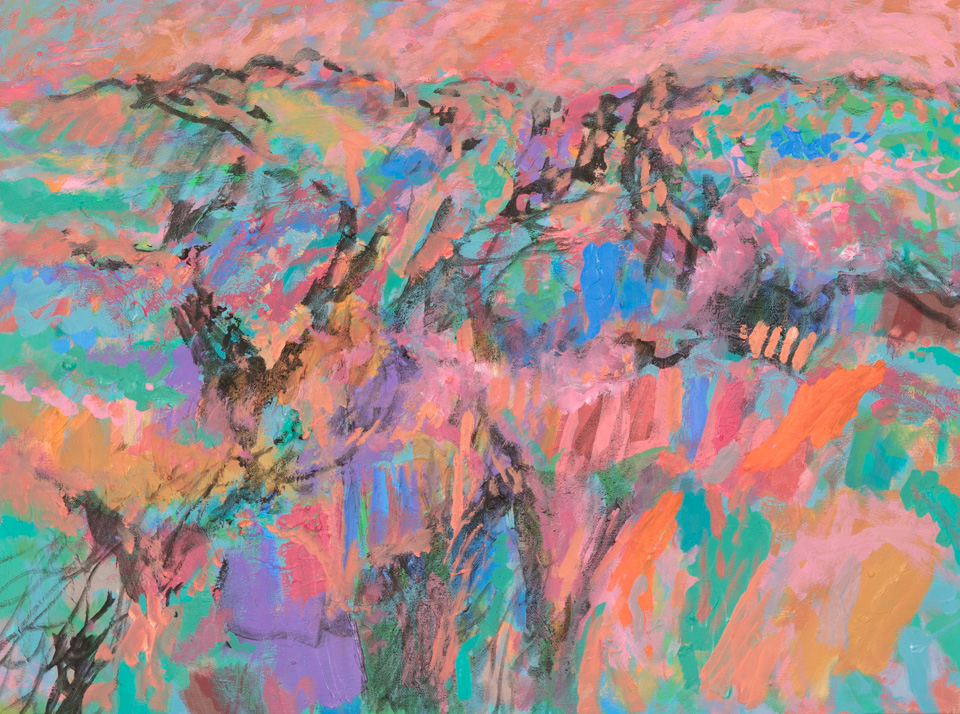 Rancho Santa Cruz #2 is an original oil on canvas painting measuring 18 × 24 inches, completed in 2016 by American Expressionist Landscape painter Bud Holman.