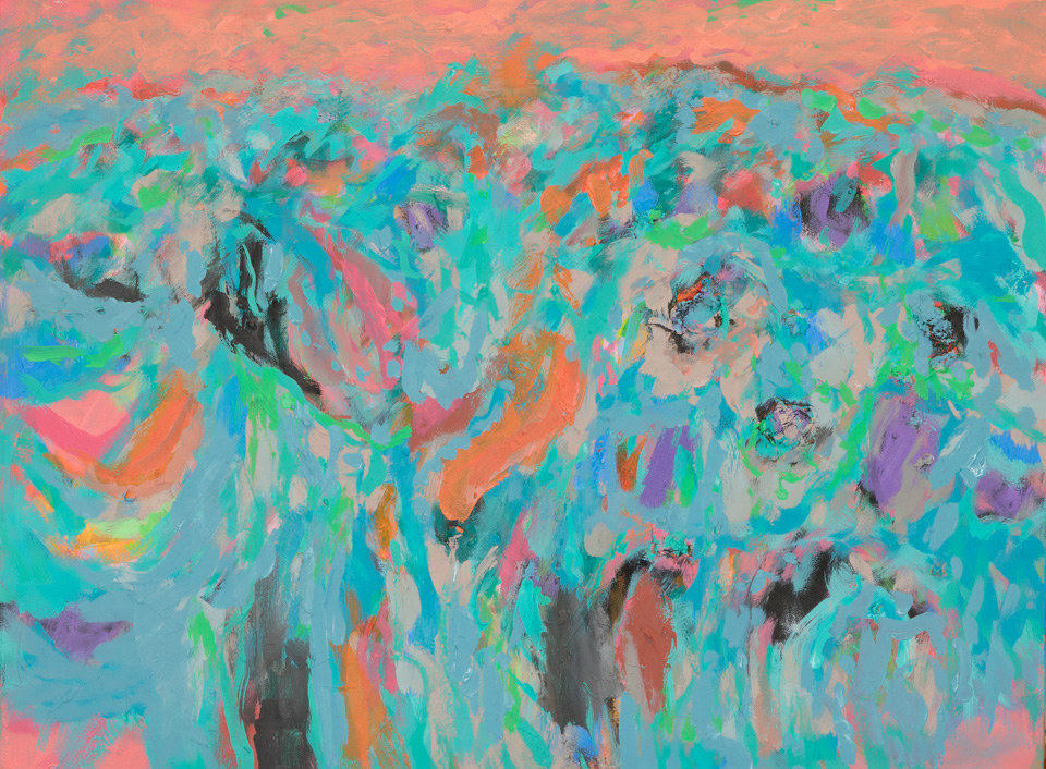 Blue Cowboy Landscape #2 is an original oil on canvas painting measuring 18 × 24 inches, completed in 1998 by American Expressionist Landscape painter Bud Holman.