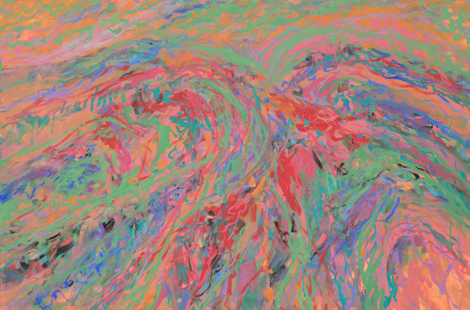 Camino Escuela #2 is an original oil on canvas painting measuring 24 × 36 inches, completed in 2018 by American Expressionist Landscape painter Bud Holman.