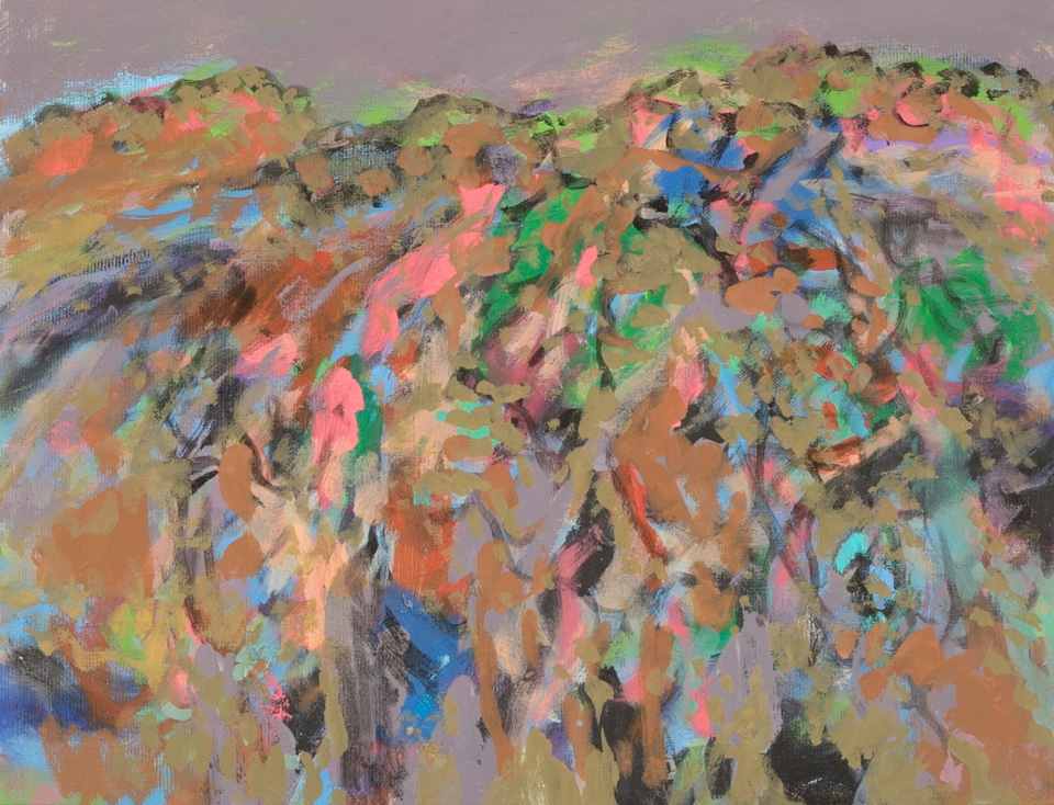 Nogales #13 is an original oil on panel painting measuring 14 × 18 inches, completed in 2009 by American Expressionist Landscape painter Bud Holman.