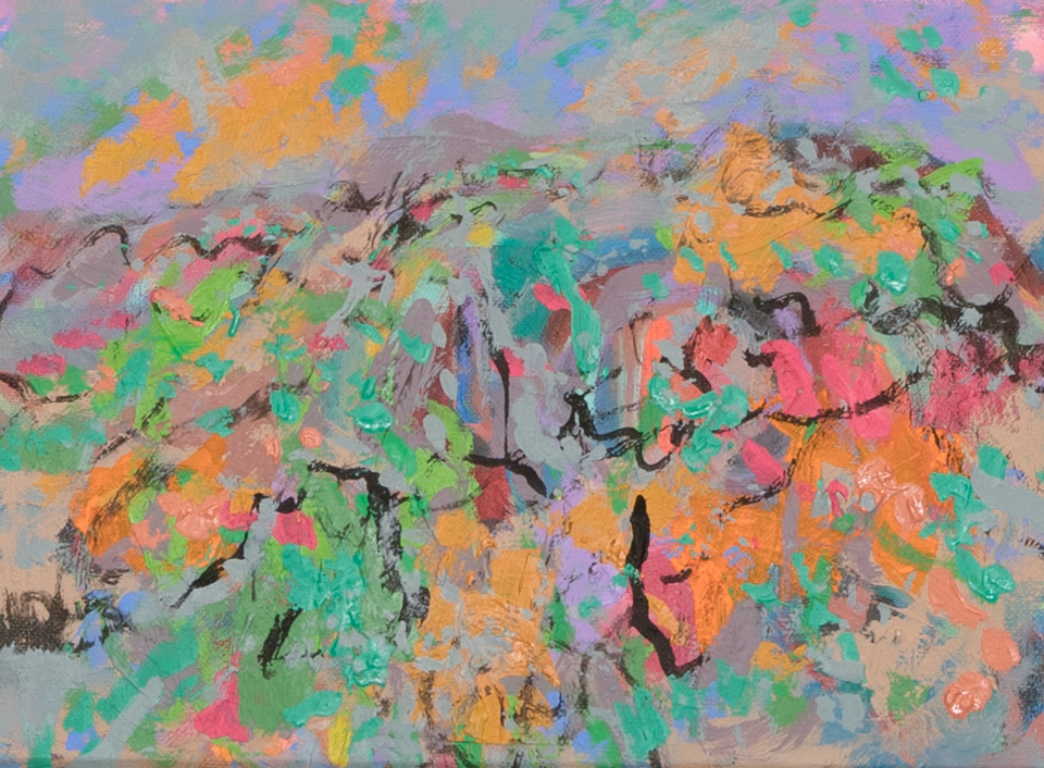 Nogales #29 is an original oil on panel painting measuring 9 × 12 inches, completed in 2009 by American Expressionist Landscape painter Bud Holman.