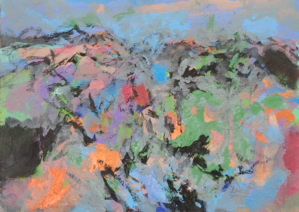 Morocco #2 is an original oil on masonite painting measuring 8.5 × 11.25 inches, completed in 2000 by American Expressionist Landscape painter Bud Holman.