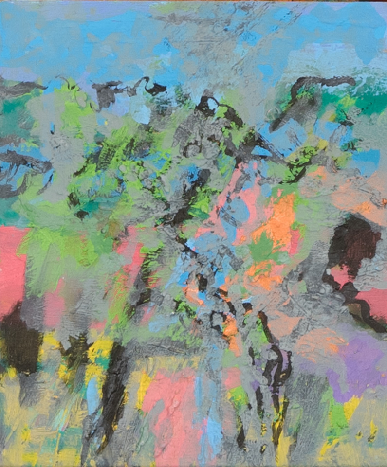 Morocco #4 is an original oil on masonite painting measuring 8.75 × 7.5 inches, completed in 2000 by American Expressionist Landscape painter Bud Holman.