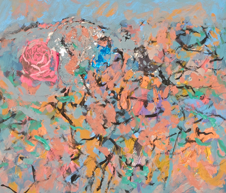 Morocco #33 is an original collage with oil painting collage measuring 10.5 × 12 inches, completed in 2002 by American Expressionist Landscape painter Bud Holman.