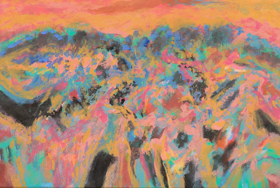 Nogales #90 is an original oil on board painting measuring 23.75 × 16 inches, completed in 2007 by American Expressionist Landscape painter Bud Holman.