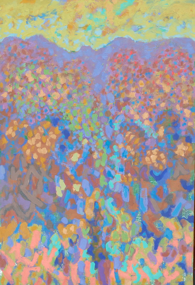 Carney Ranch #4 is an original oil on board painting measuring 24 × 16 inches, completed in 2015 by American Expressionist Landscape painter Bud Holman.
