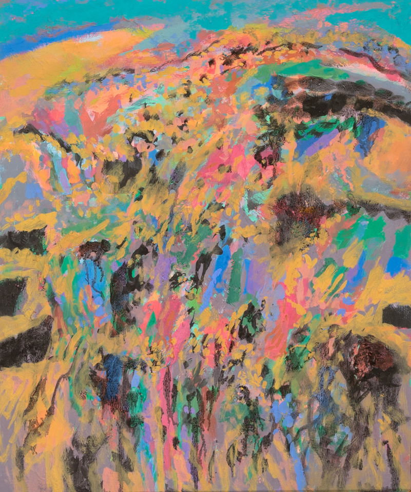 Nogales #135 is an original oil on board painting measuring 22 × 18 inches, completed in 2016 by American Expressionist Landscape painter Bud Holman.
