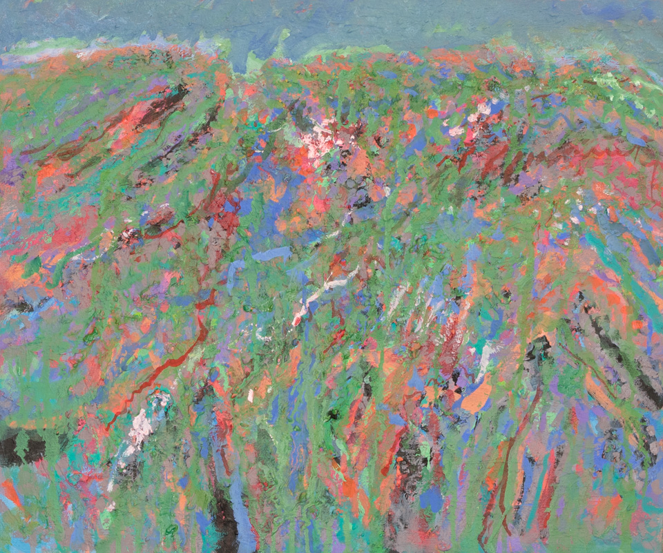 Nogales #172 is an original oil on canvas painting measuring 20 × 24 inches, completed in 2016 by American Expressionist Landscape painter Bud Holman.