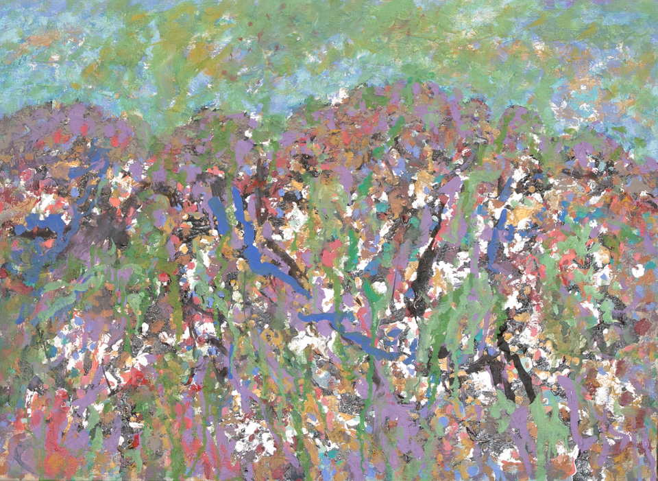 Nogales #176 is an original oil on canvas painting measuring 20 × 27 inches, completed in 2016 by American Expressionist Landscape painter Bud Holman.