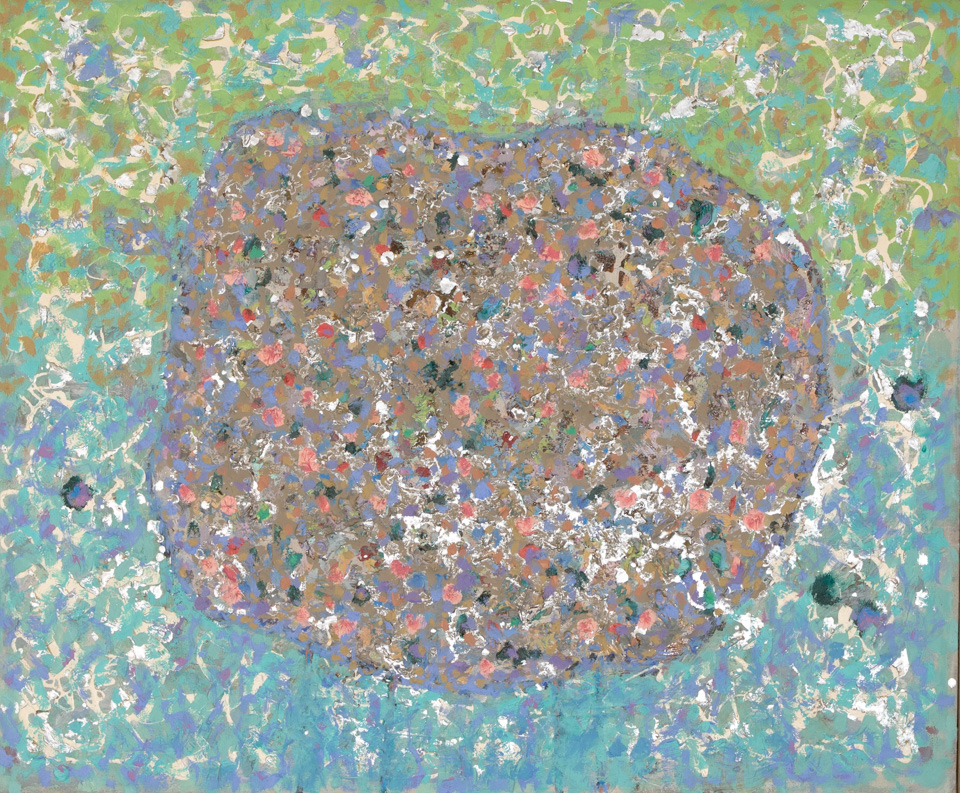 Table Top is an original oil on canvas painting measuring 25 × 30 inches, completed in 1980 by American Expressionist Landscape painter Bud Holman.