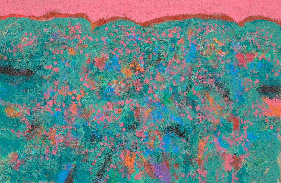 Nogales #181 is an original mixed media painting measuring 24 × 36 inches, completed in 2008 by American Expressionist Landscape painter Bud Holman.